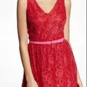 Express red lace dress with pink patent belt